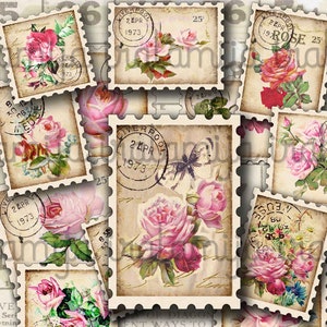 Rose Stamps, Faux, Printable Stamps, Junk Journal, Ephemera, Papers, Collage Sheet, Scrapbook / Digi Kit /  Digital Stamps / Rose Stamps