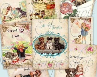 DOGS Printable images -collage - Digital Images -printable download file Digital Collage Sheet Vintage images - Paper - Scrapbook- Dog