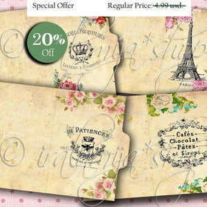 ROMANTIC MINi FOLDERS 印刷可能なコラージュ デジタル画像 -印刷可能なダウンロードファイル スクラップブック 印刷可能なシート -ファイルフォルダー- タブフォルダー