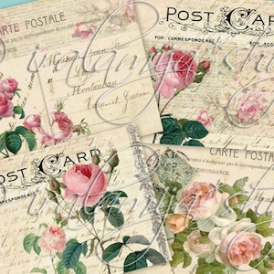 Carnet cartonné, cartes postales, feuilles découpées, folio en téléchargement numérique, agenda, scrapbooking, papier numérique, éphémères, pages, fleurs, roses
