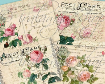 FLORAL POSTCARDS collage Digital Images  -printable download file-