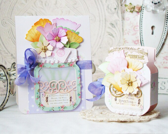 Card and Box Set / Handmade Card / Gift Set Shabby Chic Style / Vintage