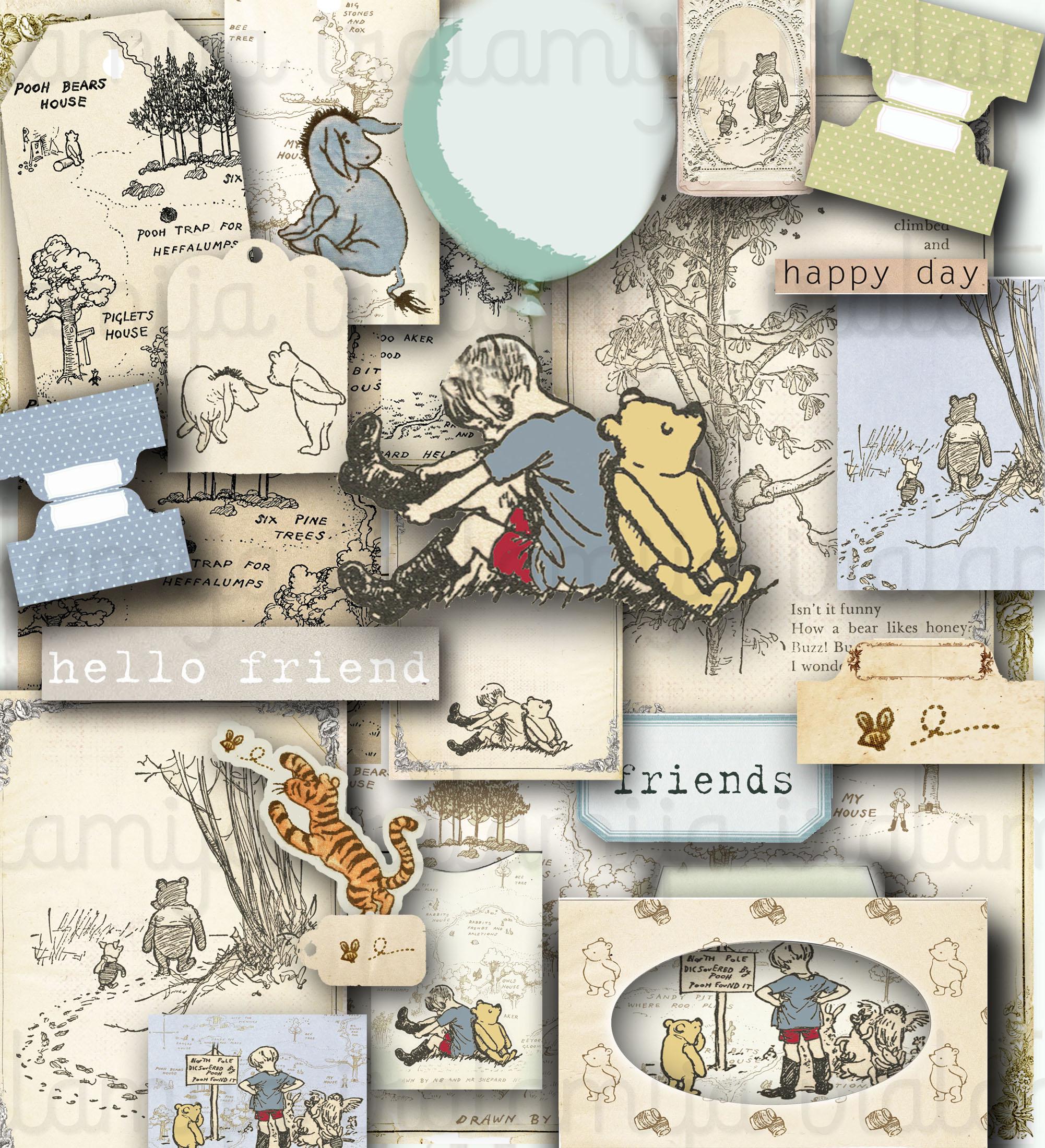 Winnie the Pooh Junk Journal Kit , Printable Vintage Pooh Ephemera ...