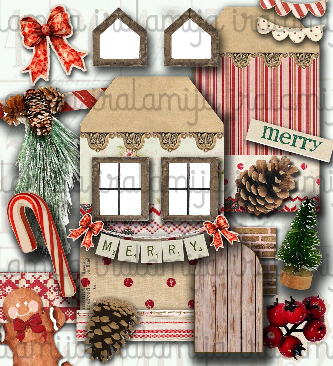 CHRISTMAS House, Junk Journal Kit, Digital Download, Paper House, Tags ...