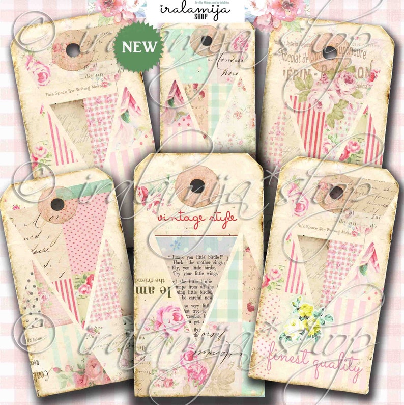 Patchwork Tags Printable TAGS Vintage Style Tags Patchwork Tags Junk Journal Scrapbook Tags Tag Shabby Style Tags Tags image 1
