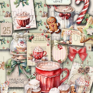 CHOCOLATE CALIENTE, Diario basura, Planificador, Descarga digital, Pan de jengibre, Chocolate, Papel, Recortes navideños, Vintage, Pegatinas, Iralamijashop, Etiqueta