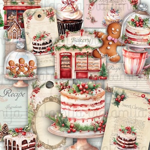 Boulangerie de Noël agenda, papier, téléchargement numérique, pain d'épice, pain d'épice, découpes de Noël, papier, Iralamijashop, étiquettes