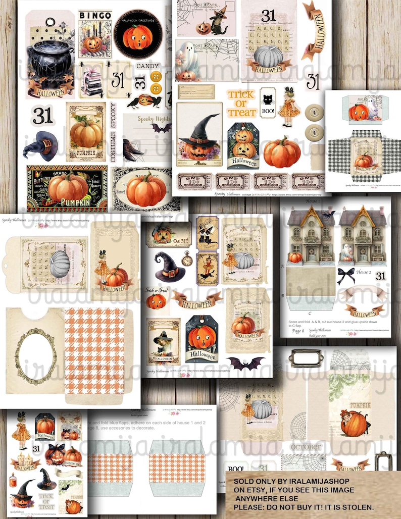 SPOOKY HALLOWEEN Junk Journal Kit Printable Vintage Halloween Ephemera ...