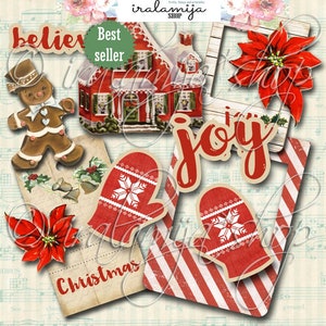 JOY CUT OUTS Descarga digital, Papeles navideños, Diario basura, Recortes con detalles, Planificador, Hombre de jengibre, Marcos de fotos, Etiquetas, Tarjetas, Libro animado