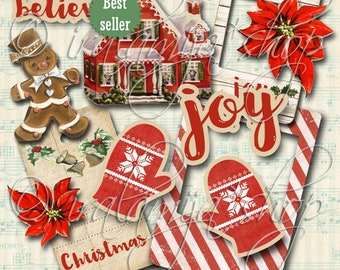 JOY CUT OUTS  Junk Journal Kit Fussy Cut Gingerbread Man Vintage Ephemera Cut Journal Digital Download Retro Shabby Paper Iralamijashop