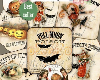 Halloween Etiketten zum Ausdrucken / Halloween Etikett / Vintage Halloween / Junk Journal / Halloween Poster zum Ausdrucken