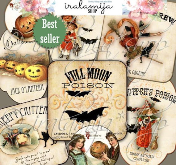 Printable HALLOWEEN LABELS / Halloween Digital Images / printable Halloween download /Halloween Label / Vintage Halloween / Junk Journal