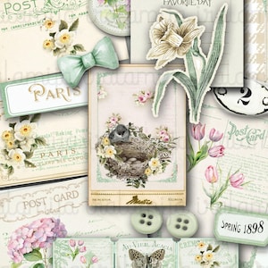 SWEET SPRING No. 2 Junk Journal, Digitale Papiere, Journal, Hortensie, Floral, Shabby, Grün, Digital Kit, Tags, Tickets, Papier, Iralamijashop