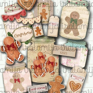FRASCOS DE PÃO DE GENGIBRE Download digital de imagens Recortes de pão de gengibre / Envelopes / Diário de lixo de Natal / Natal / Pão de gengibre / Homem-biscoito