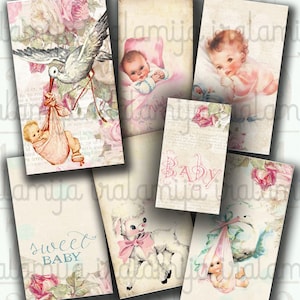Tags pour bébé / BABY TAGS No 2 Images imprimables / images numériques imprimables / Tags pour bébé / Scrapbooking / Junk Journal / Album de bébé / bébé vintage
