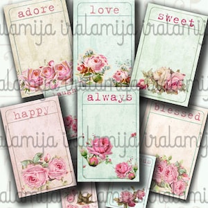 ADORE TICKETS, Junk Journal, Ticket, shabby, Floral, digitaler Download, bedruckbar, Rosen, rosa, Tags, Blumen, BuJo, Planer, Iralamijashop