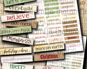 SHABBY CHRISTMAS SENTIMENTS - Digital Images -printable download - Digital Collage Sheet / Printable Words / Christmas Words / Junk Journal