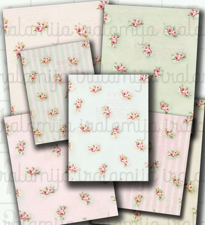 PINK RoSE and SHaBBY FLORAL PAPERS, Digital Download Roses Paper Printable Paper /Shabby Paper /junk journal, Floral, Roses, Shabby Style image 1