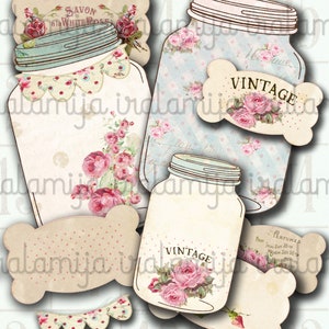 BIG JARS & LABELS Collage Digital Images -printable download file Scrapbook Printable Sheet