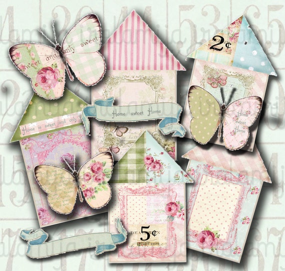 Printable Butterflies / SWEET HOME Digital Images / Printable Houses / House images/ Shabby House / House clip art / Planner / Junk Journal