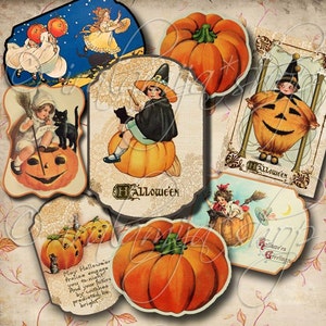 HALLOWEEN LABELS No. 2 Collage Digital Images -printable download file- Digital Collage Sheet Vintage Paper Scrapbook