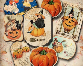 HALLOWEEN LABELS, Printable Ephemera Pack, Junk Journal, Post Card, Scrapbooking, Collage Sheet, Digital Download, Vintage, Iralamijashop
