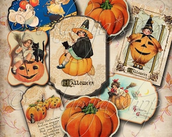 HALLOWEEN LABELS No. 2 Collage Digital Images -printable download file- Digital Collage Sheet Vintage Paper Scrapbook