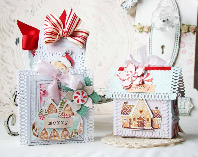 Paper House Box and Tag Set With Square Box / Christmas Ornament