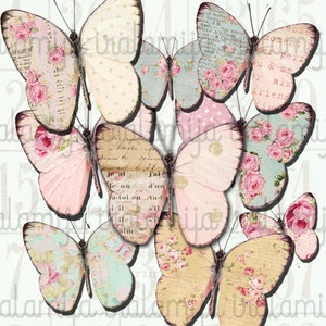 Borboletas para imprimir / BORBOLETAS SHABBY / Imagens digitais de borboletas / Borboletas para download para imprimir / Adesivos para planejador / Diário