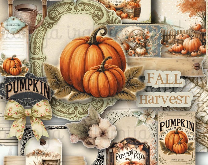 PUMPKIN PATCH Junk Journal Ephemera Kit Printable Vintage Shabby Autumn ...