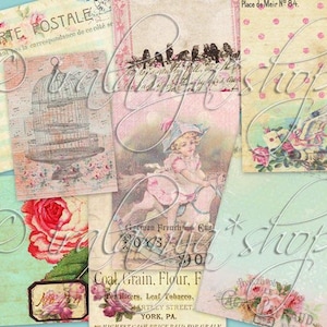 JOURNALING Tags 01 colagem Imagens Digitais - Tag, Cartões Efêmeros, Download Digital, Cartões de Registro no Diário, Tags, Junk Journal, Efêmeras, Diário