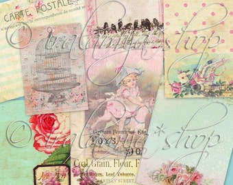 JOURNALING Tags 01 collage Digital Images  - Tag, Ephemera Cards, Digital Download, Journaling Cards, Tags, Junk Journal, Ephemera, Journal