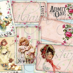 ANTIQUE TICKETS Collage Digital Images -printable download file-