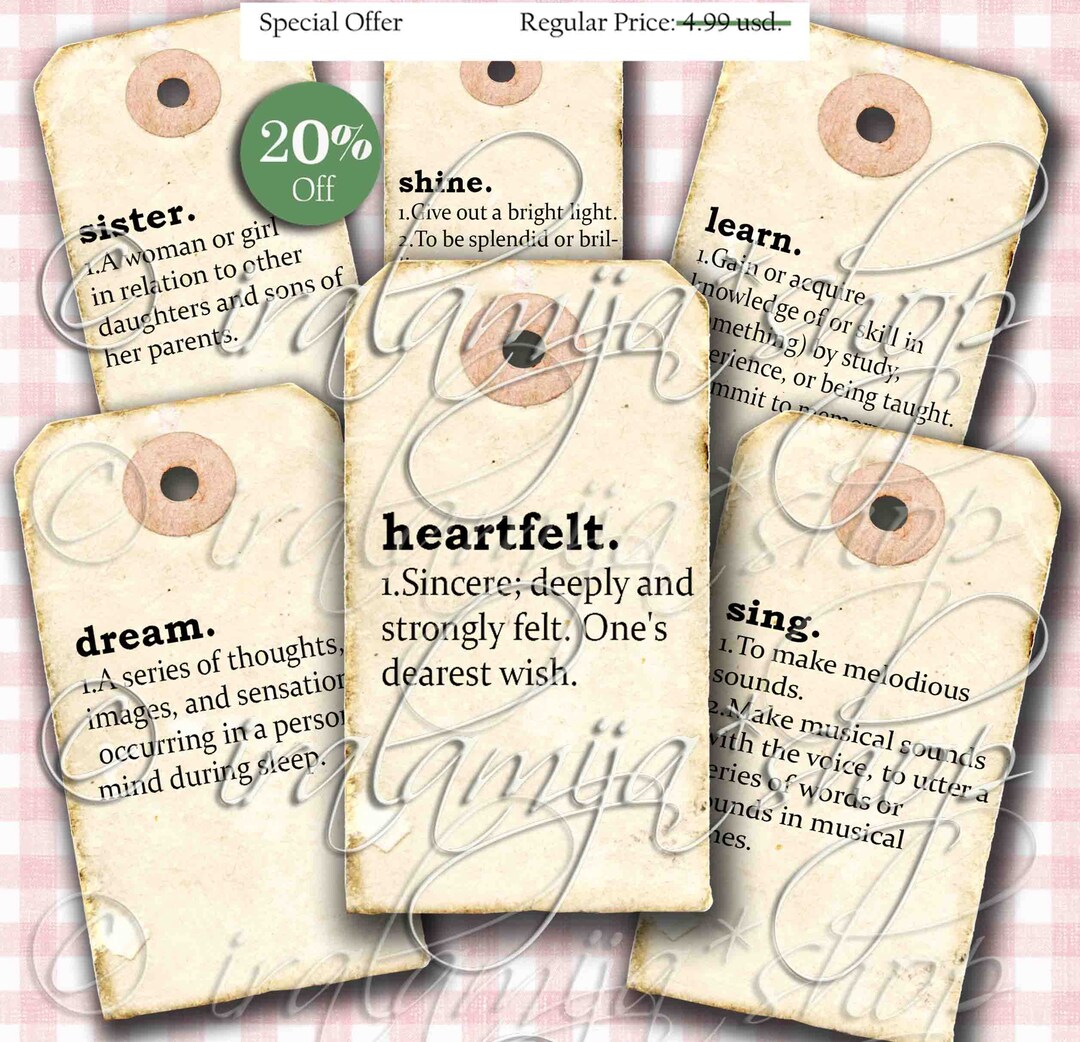 Printable Definition Tags Vintage Style Tags Definition Tags Junk