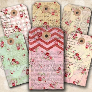 SCRIPT TAGS printable Digital Images  -printable download file- Digital Collage Sheet Vintage Paper Scrapbook Jewelry Holders-printable tags