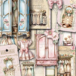 Kit de diário para guarda-roupa vintage, floral surrado, armário romântico, papéis para itens efêmeros, vintage, digital surrado, download para impressão Iralamijashop