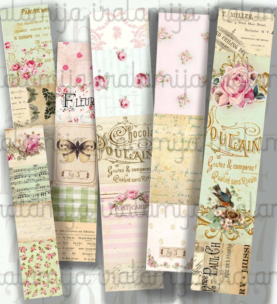 VINTAGE STRIPS collage Digital Images  -printable download file- Digital Collage Sheet Vintage Paper Scrapbook