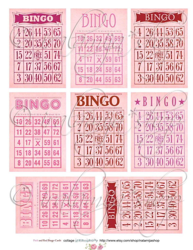 BINGO CARDS / Pink and Red Bingo Cards / Vintage Bingo Cards / Etsy
