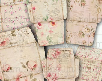 BLUMEN Umschlag Junk Journal kit Papier Umschläge, Vintage Stil Umschläge Floral, Rosen Journal Iralamijashop Digital Download druckbare