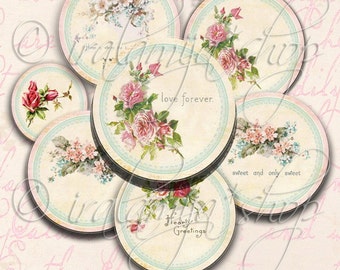 LOVE FOREVER CIRCLES  Collage Digital Images -printable download file Digital Collage Sheet Vintage Paper Scrapbook
