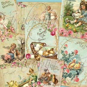 Collage di immagini digitali VINTAGE EASTER -file scaricabile stampabile-