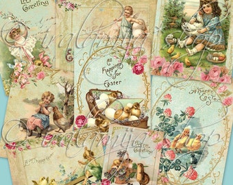Vintage Easter Collage Digital Images - plik do pobrania do druku-