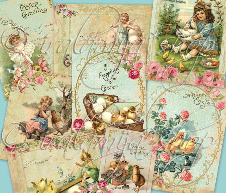 VINTAGE EASTER Collage Digital Images printable download file image 1