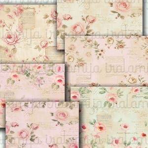 ROMANTIC SCRIPT Papers, Junk Journal, Pagine, Floreale, Vintage, Shabby, Supporto, Rosa, Scrittura, Scrittura a mano, Stampabile, Download digitale, Carta