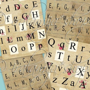 LETTERS alphabet Collage Digital Images -printable download file Digital Collage Sheet Vintage Paper Scrapbook