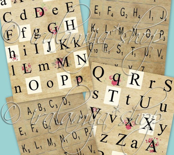 LETTERS alphabet Collage Digital Images -printable download file Digital Collage Sheet Vintage Paper Scrapbook