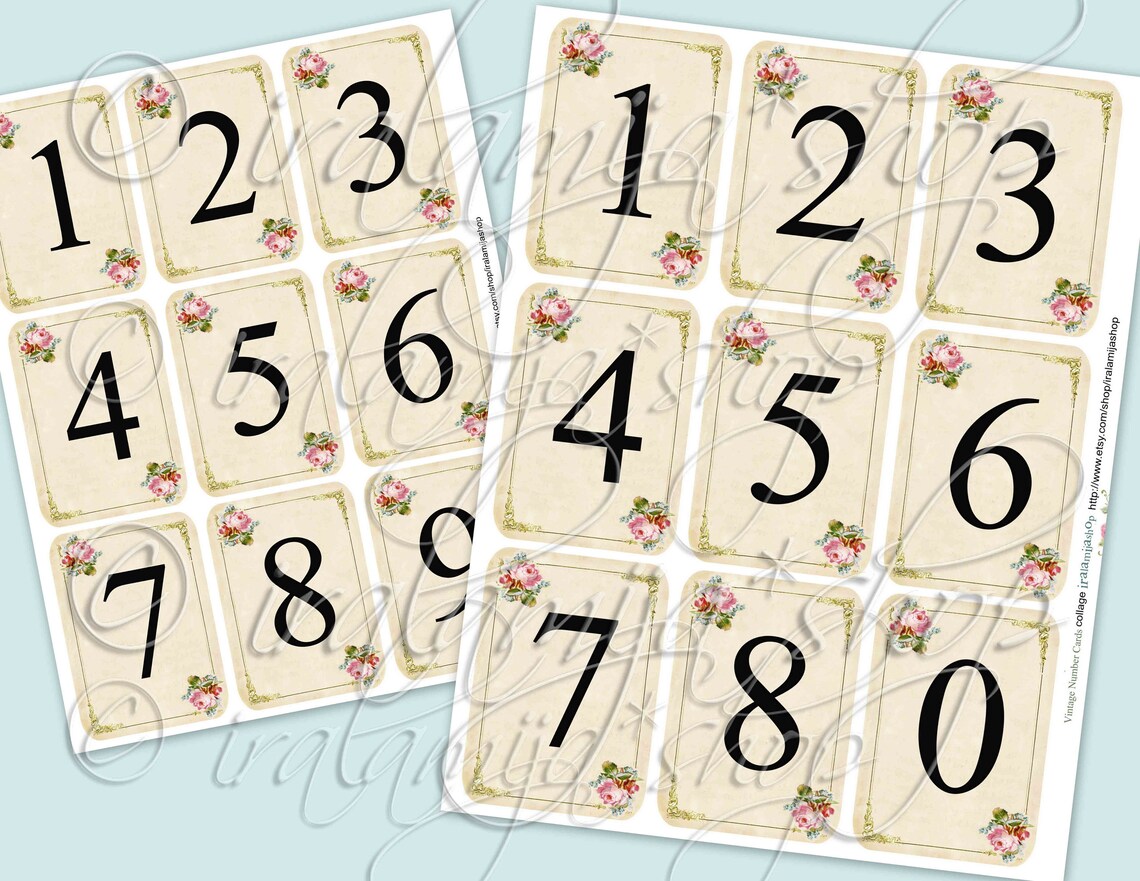 Printable VINTAGE NUMBER Cards / Digital Images / Printable - Etsy