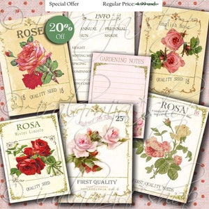 ENGLISH ROSENGARTEN, digitaler Download, Scrapbook, druckbare Kartensamen, Karte Samen, Blume, Junk-Journal, Ausschnitte, Iralamijashop, Tags, Rose