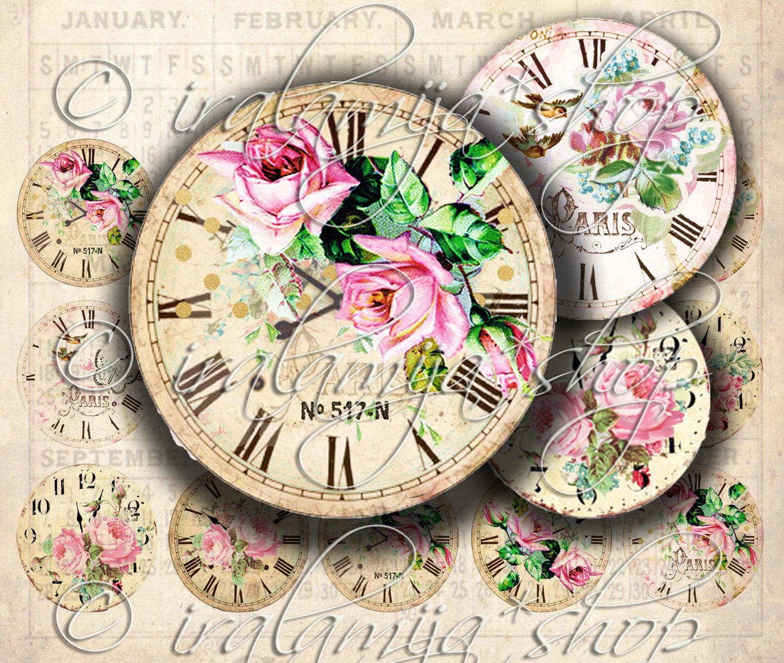 VINTAGE CLOCK Printable / Vintage Clock No 3 Digital Images / | Etsy