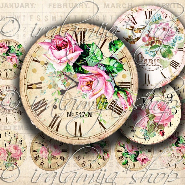 VINTAGE UHR zum Ausdrucken / Vintage Uhr Nr. 3 digitale Bilder / Uhr / Scrapbook Papier / Vintage Uhr / Uhr zum Ausdrucken / Vintage Uhr